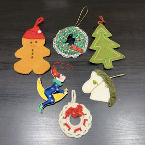 Lot Of 6‎ Homemade Vintage Christmas Felt Crocheted Stuffed Holiday Ornaments